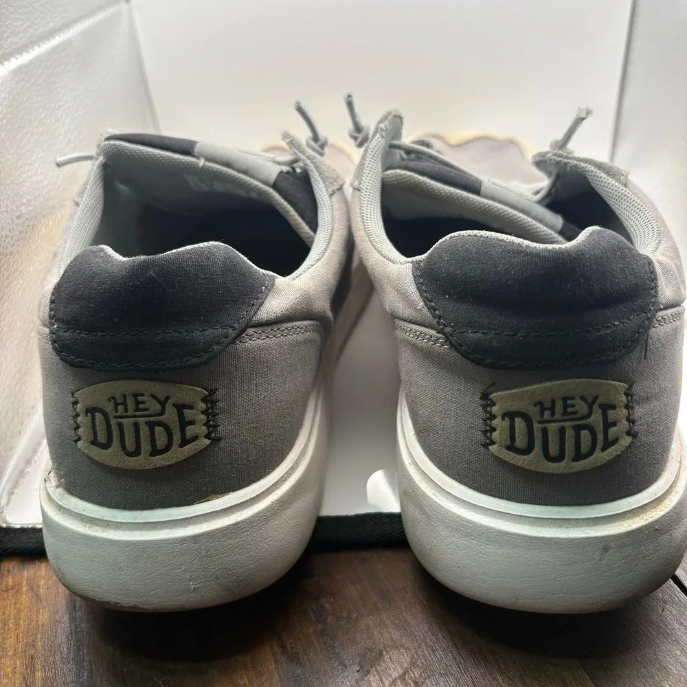 Hey Dude Hudson M Canvas Light Grey Men Sneakers Low Top Slip On Shoes Size 14